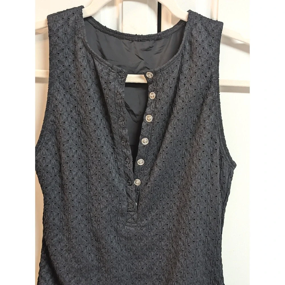 Andie Swim The Malibu Eyelet One Piece Swimsuit Black Henley Snap Front Approx S - Picture 6 of 12